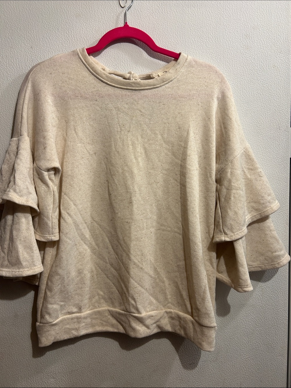 Penelope project Relaxed Cream Ruffle Sleeve Crewneck Sweater